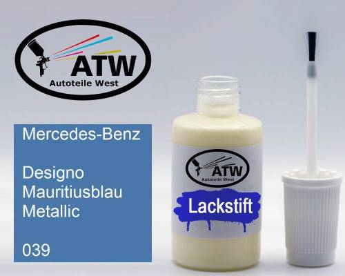 Mercedes-Benz, Designo Mauritiusblau Metallic, 039: 20ml Lackstift, von ATW Autoteile West.